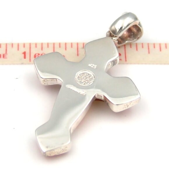 Sterling Silver Millefiori Cross Pendant Red Crystal Handmade Murano Alan K - Picture 3 of 6
